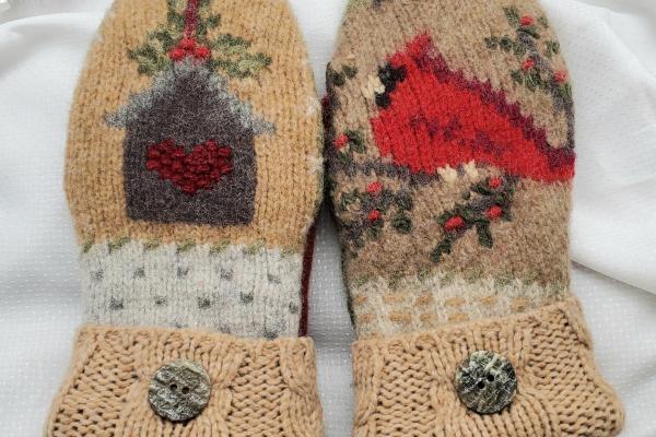Tan Felted Wool Mittens